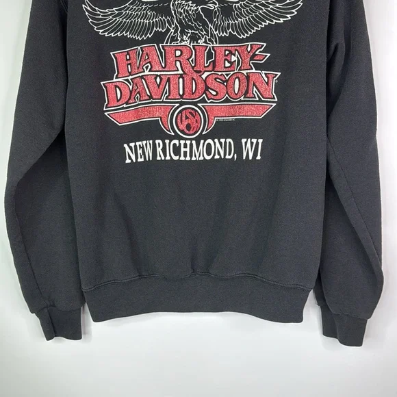 Vintage Harley Davidson New Richmond, Wi Black Crewneck Sweatshirt Medium